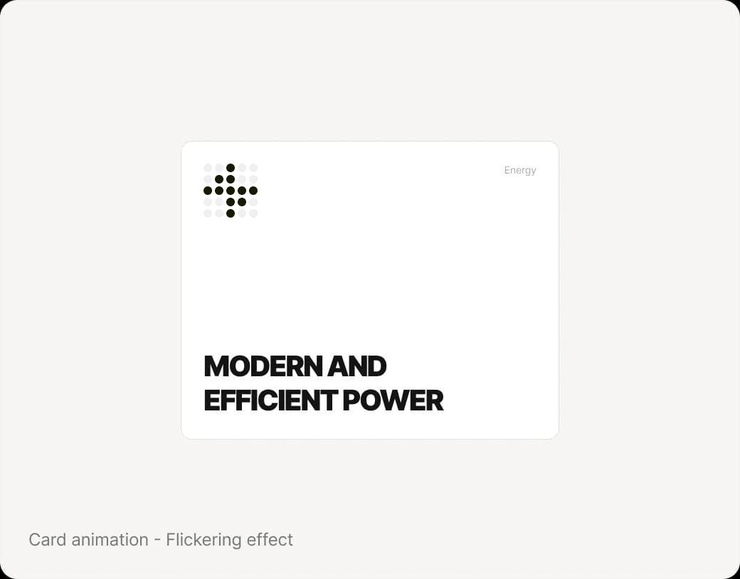 Energy category card with a dot-matrix icon that flickers on like an old light bulb