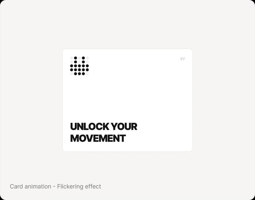 EV category card with a dot-matrix icon that flickers on like an old light bulb
