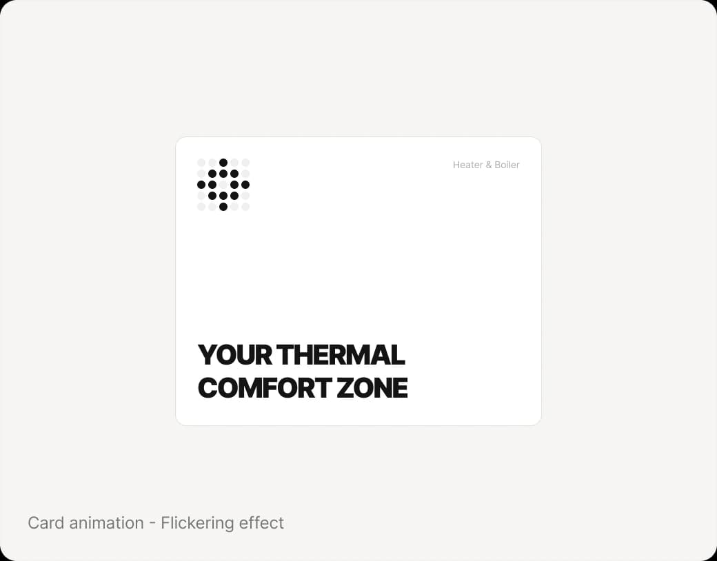 Heating & Boiler category card with a dot-matrix icon that flickers on like an old light bulb