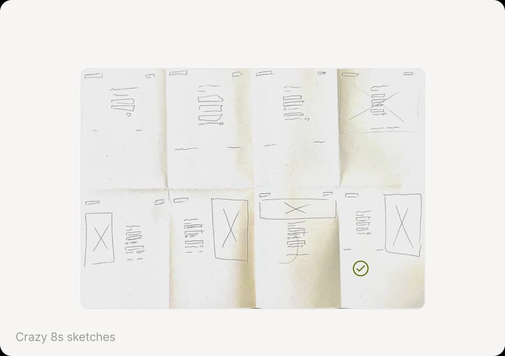 Crazy 8s sketches for the login page