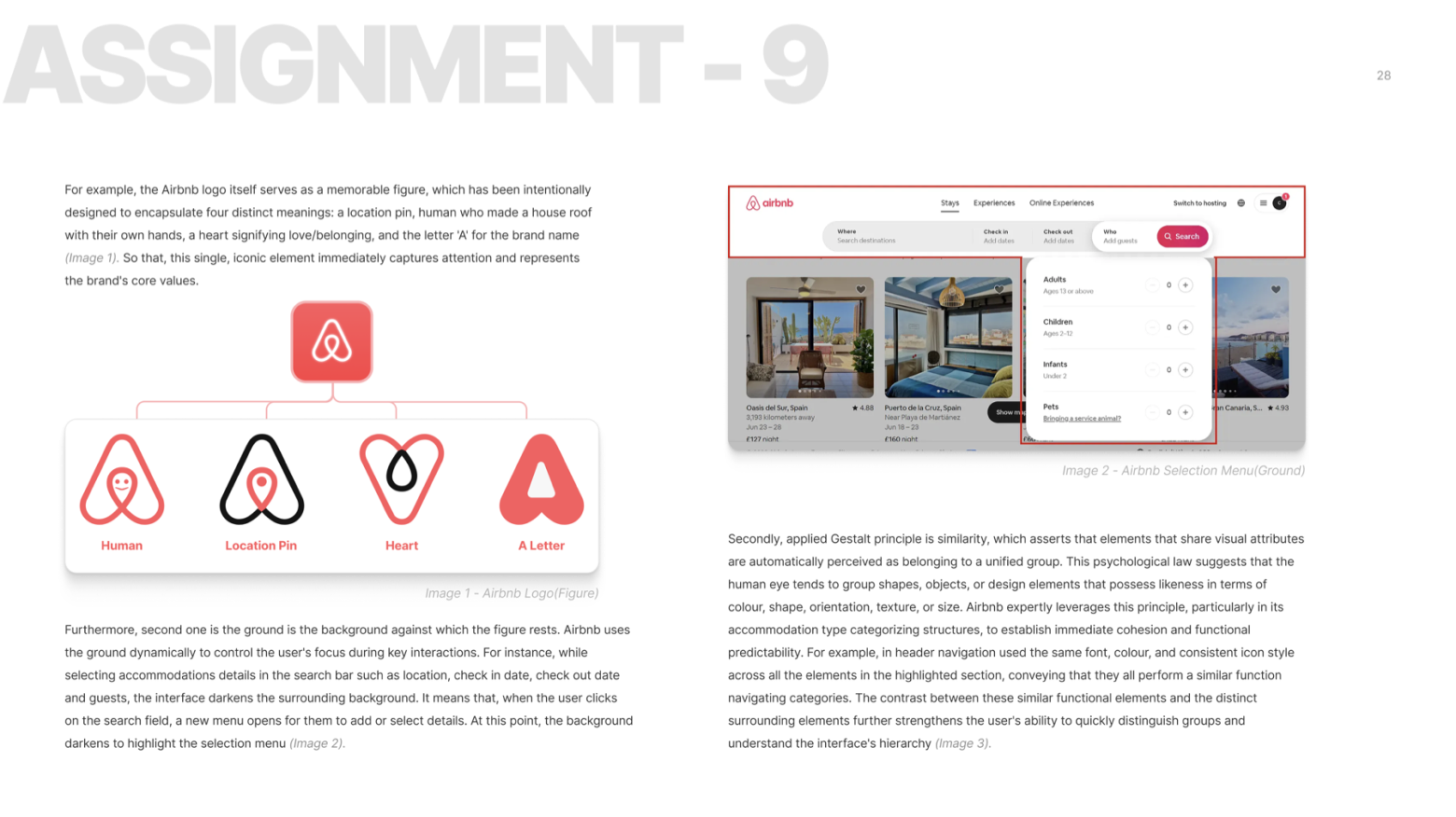 Assignment 9 pages: Airbnb’s logo and category icons analysed for similarity, and the booking box analysed for common region