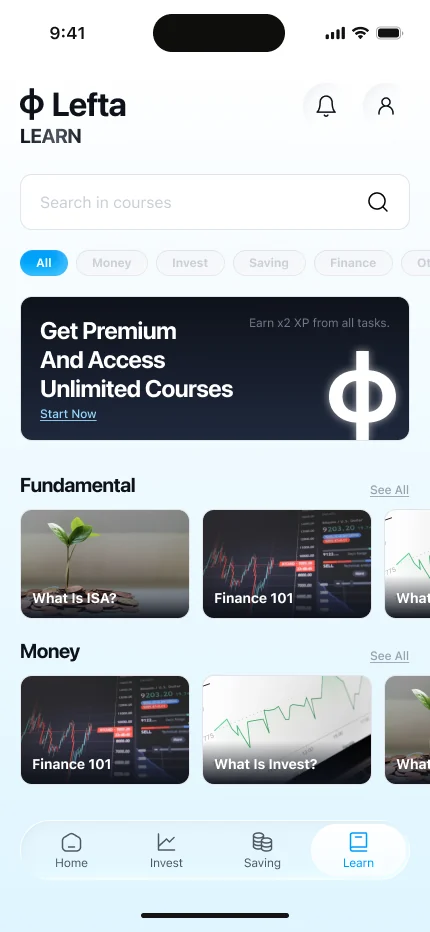 Learn: Search, categories and short course carousels. A few cards per row keeps choosing easy.