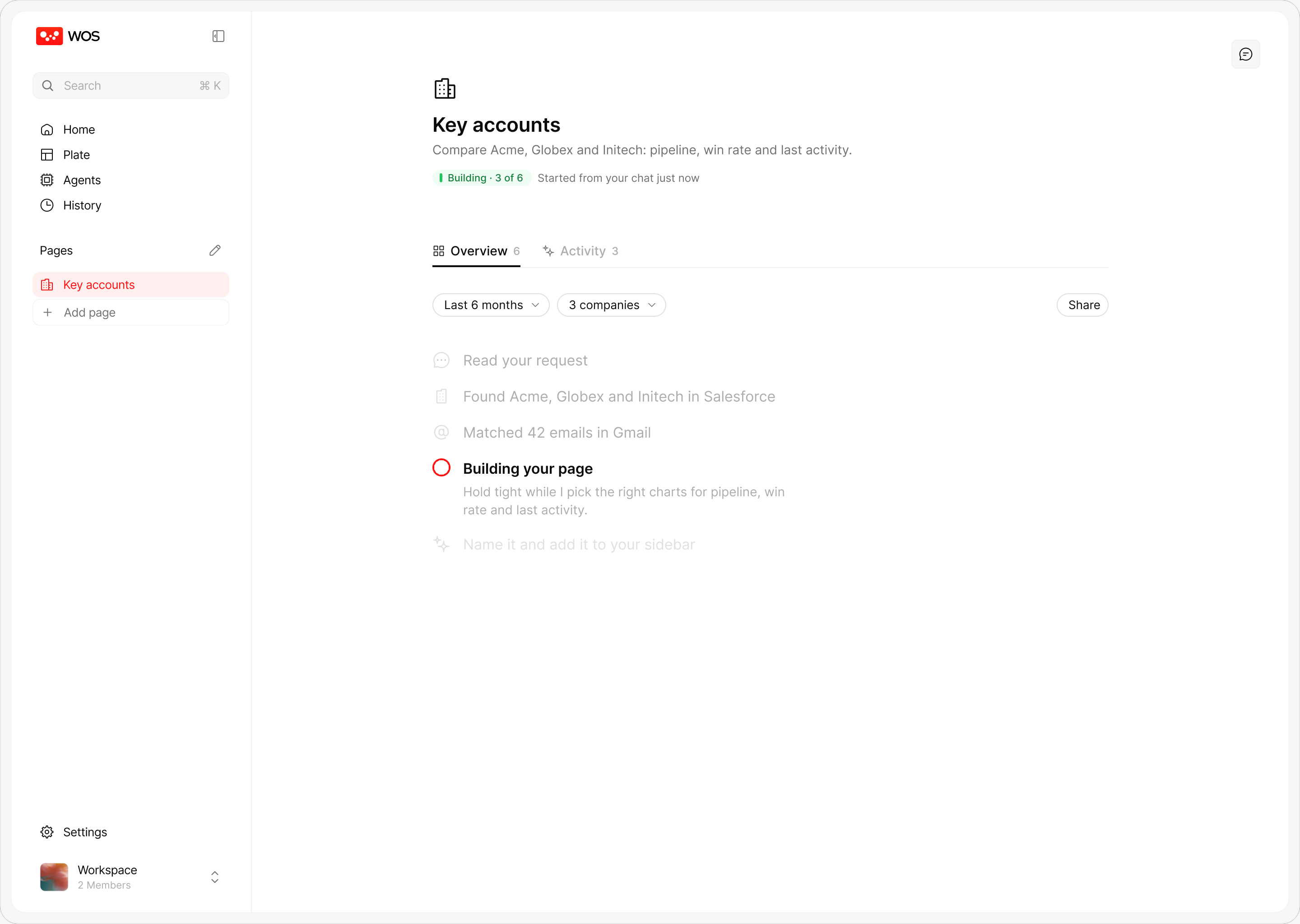 Building: Named steps while WOS reads the apps and picks the right charts.