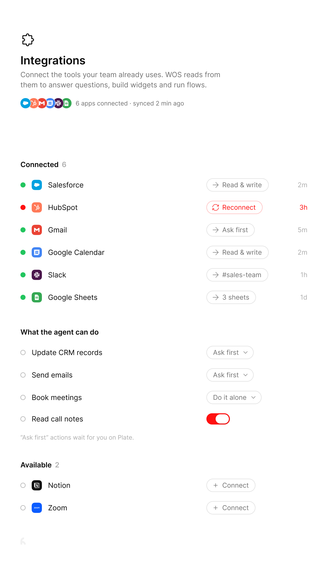 Integrations settings